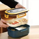 Hediye Ofisi 2 Katlı Taşınabilir Yemek Kabı Lunch Box Diyet Beslenme Kutusu Saklama Kabı Çatal Kaşıklı Sefer Tası - Mavi