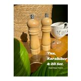 Hediye Ofisi Bambu Gövdeli Vintage Komple Ahşap Tuz Karabiber Değirmeni Baharat Öğütücüsü Orta Boy 16 Cm 2adet