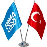 Hediye Rengi Firmaya Özel Çift Direkli Logolu Masa Üstü Bayrak