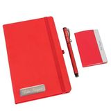 Hediye Rengi İsme Özel Kırmızı Defter Kartvizitlik ve Kalem Özel Tasarım Kutulu​ Hediye Seti