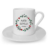 Hediye Rengi İsme Özel Kırmızı Kapli Çerçeveli Kahve Fincanı