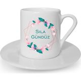 Hediye Rengi İsme Özel Pembe Çerçeveli Fincan