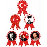 Hediye Sandalı 20'li Atatürk ve Türk Bayrağı Temalı Kokart Yaka Kartı - Milli Bayramlar Yaka Kartı - Çok Renkli