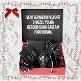 Hediye Seti Erkek Siyah Kol Saati -Kemer -Kartlık -Cüzdan -Tesbih -3 Adet Bileklik