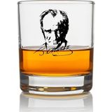 Hediye Vakti Atatürk Imzalı ve Portreli Viski Bardağı - Mustafa Kemal Atatürk Baskılı Cam Sunum Bardağı, Hediyelik Şık Likör ve Meşrubat Bardağı - kişiye özel - Şeffaf