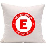 Hediye Vakti Eczacılara Özel Tasarım Kırlent Kılıfı - Eczane Ismi Yazılabilir - Çok Renkli - 35 x 35
