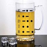 Hediye Vakti Isim Yazılı Mors Alfabesi Tasarımlı Bira Bardağı - Beyaz - 330 ml