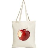 Hediye Vakti Isırılmış Elma Tasarımlı Bez Çanta – Modern Minimal Baskılı Omuz Çantası - standart - Krem