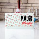 Hediye Vakti Karpuz Desenli Kişiye Özel Cam Masa Saati – İsim Yazılı Masaüstü Dekor Saat