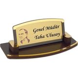 Hediye Vakti Kişiye Özel Atatürk Tasarımlı Masa Üstü Ahşap Masa Üstü Isimlik - Siyah - 1 Adet