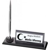Hediye Vakti Kişiye Özel Ay Yıldız Temalı Kristal Kalemli Masa Isimliği