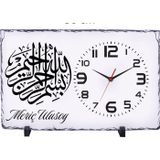 Hediye Vakti Kişiye Özel Besmele Tasarımlı Doğal Taş Masa Saati 25x38 cm – İsim Yazılı Dekoratif Saat