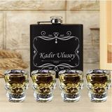 Hediye Vakti Kişiye Özel Cep Matarası ve 4'lü Kuru Kafa Shot Bardak Seti