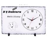 Hediye Vakti Kişiye Özel Diş Hekimi Doğal Taş Masa Saati 25x38 cm – İsim Baskılı Dekoratif Saat