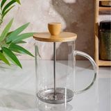 Hediye Vakti Kişiye Özel İsim Yazılı Bambu Kapaklı 600 ml Cam French Press – Özel Tasarım Kahve & Bitki Çayı Demliği