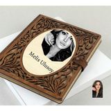 Hediye Vakti Kişiye Özel Karakalem Fotoğraflı Ahşap Desenli Akordiyon Defter