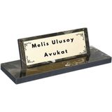 Hediye Vakti Kişiye Özel Mermer Desenli Ahşap Masa Isimliği