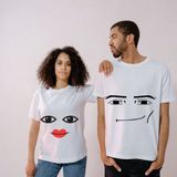 Hediye Vakti Komik Dijital Karakter Yüz İfadeli Eş Kombin Tişörtleri - Unisex Sevgili Tshirt Seti