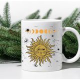 Hediye Vakti Mistik Tarot Güneş ve Ay Tasarımlı Porselen Kupa - Beyaz