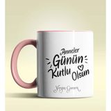 Hediye Zengini Kişiye Özel Anneler Günü Kutlu Olsun 3 Temalı Pembe Kupa Bardak