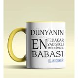 Hediye Zengini Kişiye Özel Dünyanın En En En Babası Temalı Sarı Kupa Bardak