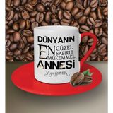 Hediye Zengini Kişiye Özel Dünyanın En Güzel Annesi Temalı Kırmızı Kahve Fincanı