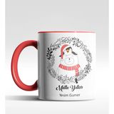 Hediye Zengini Kişiye Özel Mutlu Yıllar Kutup Ayısı Penguen Tasarımlı Kırmızı Kupa - 200 ml - 1 Adet - Beyaz - Kırmızı
