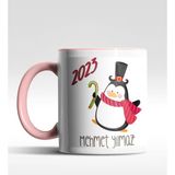 Hediye Zengini Kişiye Özel Penguen 2022 Tasarımlı Pembe Kupa - 1 Adet - Beyaz - Pembe - 200 ml