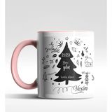 Hediye Zengini Kişiye Özel Yeni Yılın Kutlu Olsun Çam Ağacı Tasarımlı Pembe Kupa - 1 Adet - Beyaz - Pembe - 200 ml