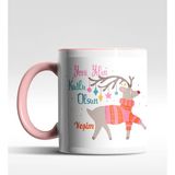 Hediye Zengini Kişiye Özel Yeni Yılın Kutlu Olsun Geyik Tasarımlı Pembe Kupa - 1 Adet - Beyaz - Pembe - 200 ml