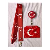 Hediyebum Türk Bayrağı Boyun Askısı Yoyo ve Yan Kartlık Set