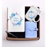 Hediyecepte Kadın Cüzdan Isimli Kupa Bardak Defter ve Kalem Hediye Set - Açık Mavi