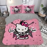 Hediyechy Hello Kitty Temalı Baskılı Çift Kişilik Nevresim Takımı - Renkli - 200 x 220 cm