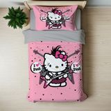 Hediyechy Hello Kitty Temalı Baskılı Tek Kişilik Nevresim Takımı - Renkli - 160 x 220 cm