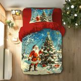 Hediyechy Santa ve Yılbaşı Ağacı Temalı Baskılı Tek Kişilik Nevresim Takımı - Renkli - 160 x 220 cm