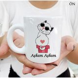 Hediyeci Abla Her Yaşa ve Zevke Uygun Aşkım Aşkım Kedicik Kişiye Özel Beyaz Kupa Bardak