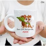 Hediyeci Abla Sincap Seni Çok Seviyorum Aşkım Renkli Tasarımlar ve Dekoratif Kişiye Özel Beyaz Kupa Bardak