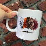 Hediyeci Abla Size Özel 4 Mevsim Ağaçlı Seramik Baskılı Beyaz Kupa Bardak