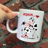 Hediyeci Abla Size Özel Aşkım Inek Seramik Baskılı Beyaz Kupa Bardak