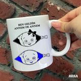 Hediyeci Abla Size Özel Ben Geldim Babam Da Babam ve Ben Geldim Annem De Annem Seramik Baskılı Beyaz Kupa Bardak