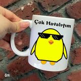 Hediyeci Abla Size Özel Bizim Sevimli Havalı Civciv Seramik Baskılı Beyaz Kupa Bardak