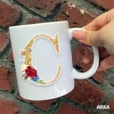 Hediyeci Abla Size Özel Ç Harfli Seramik Baskılı Beyaz Kupa Bardak