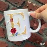 Hediyeci Abla Size Özel E Harfli Seramik Baskılı Beyaz Kupa Bardak