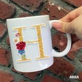 Hediyeci Abla Size Özel H Harfli Seramik Baskılı Beyaz Kupa Bardak