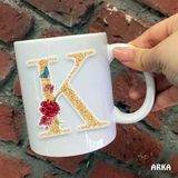 Hediyeci Abla Size Özel K Harfli Seramik Baskılı Beyaz Kupa Bardak