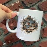 Hediyeci Abla Size Özel Kitap ve Kitaplık Seramik Baskılı Beyaz Kupa Bardak