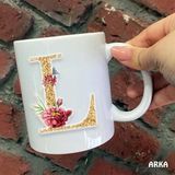 Hediyeci Abla Size Özel L Harfli Seramik Baskılı Beyaz Kupa Bardak