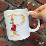 Hediyeci Abla Size Özel P Harfli Seramik Baskılı Beyaz Kupa Bardak