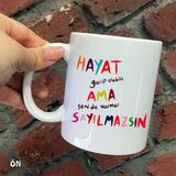 Hediyeci Abla Size Özel Renkli Duvar Yazısı Seramik Baskılı Beyaz Kupa Bardak
