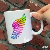 Hediyeci Abla Size Özel Renkli Melek Kanatlı Baş Harfli Seramik Baskılı Beyaz Kupa Bardak